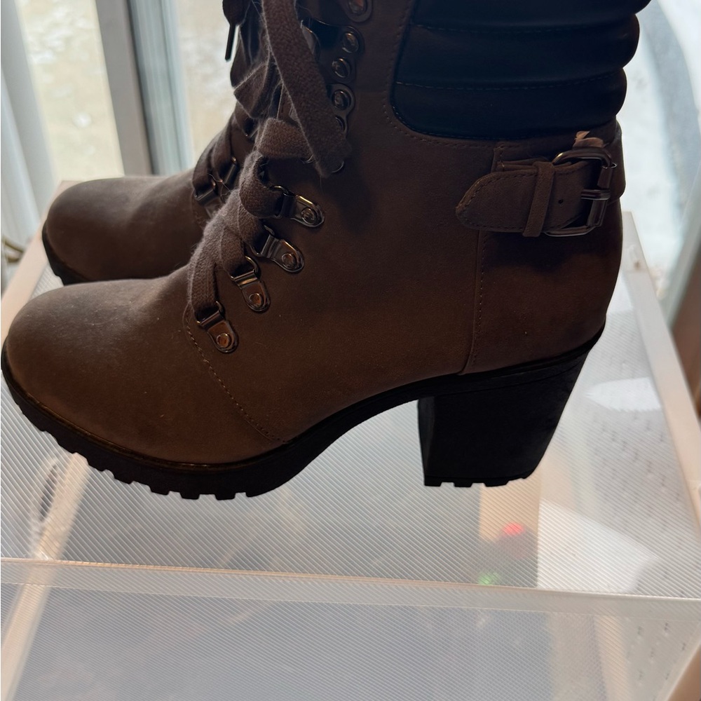 MIA Dark Gray Lace Up Boots with Buckle